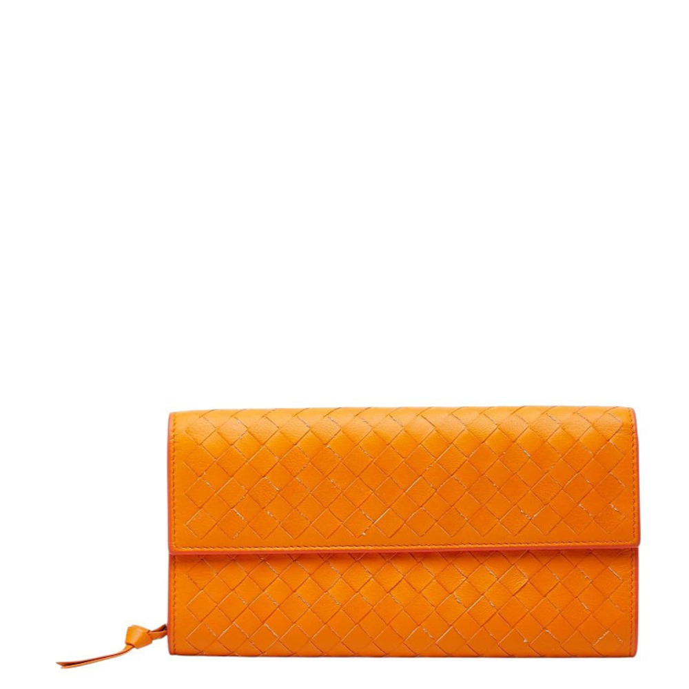 Bottega Veneta Intrecciato Long Wallet Orange Leather Bottega Veneta